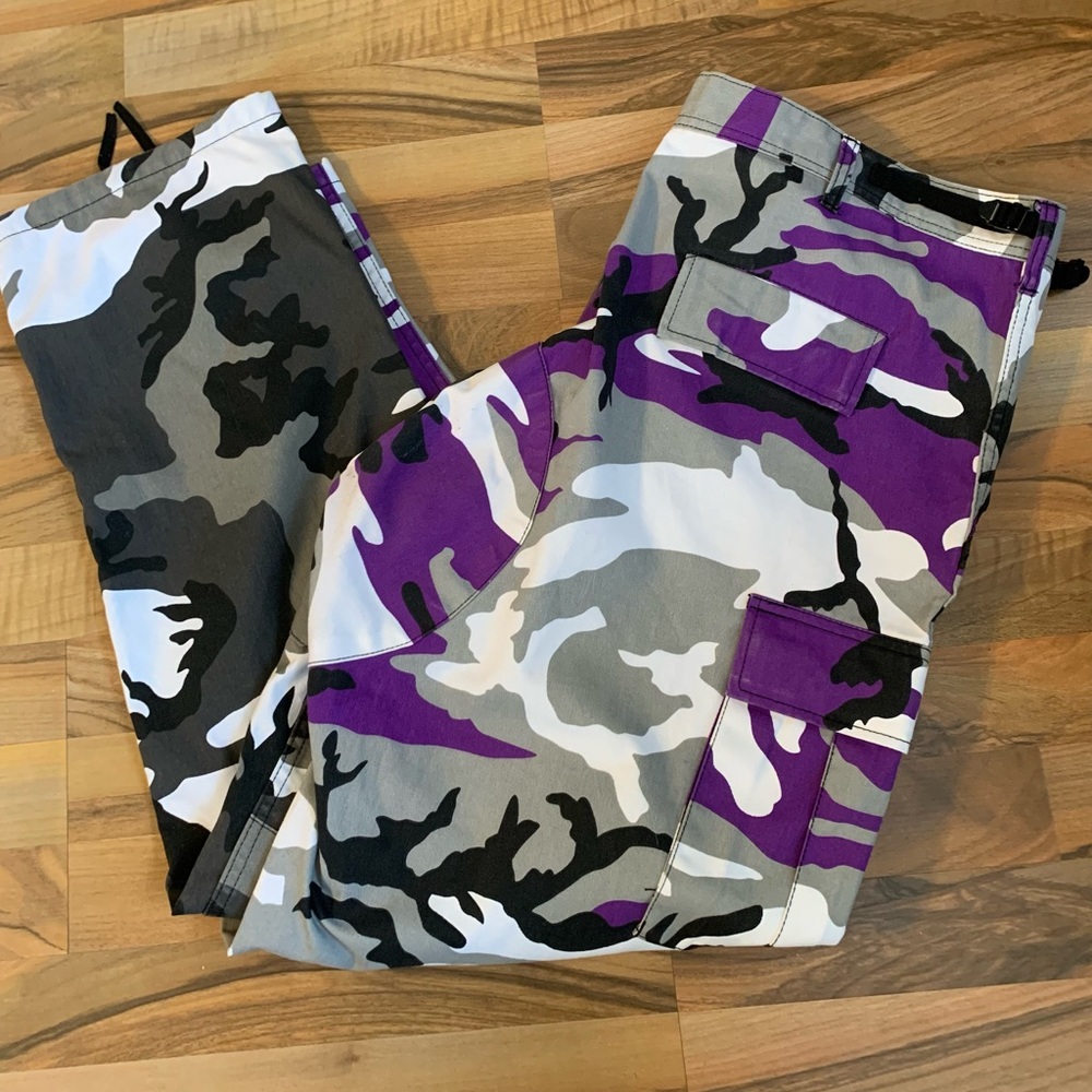 Military Army Mens Purple Camo Combat Cargo Pants Size XL Regular